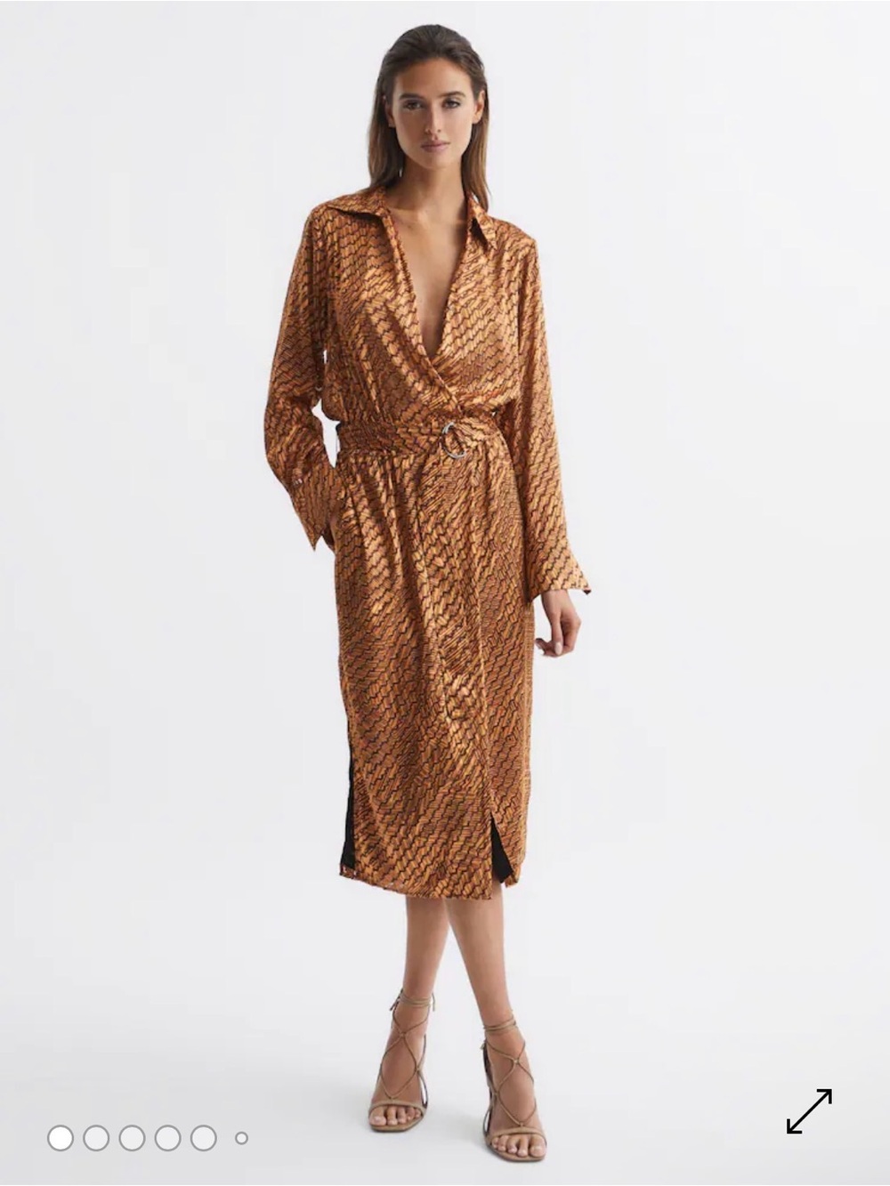 REISS Emily Devoure Print Belted Midi Dress in Bronze